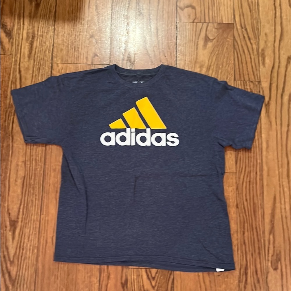 Adidas Kids XL Blue Tee with Bright Yellow Logo